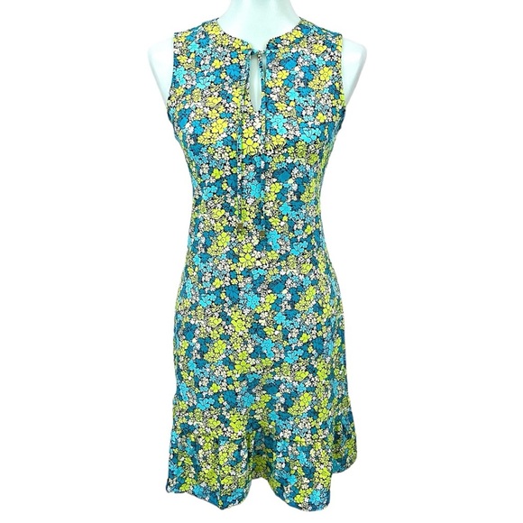NWT Michael Kors Neon Ditsy Floral Stretch Jersey Ruffle Trim Shift Dress - Picture 1 of 11